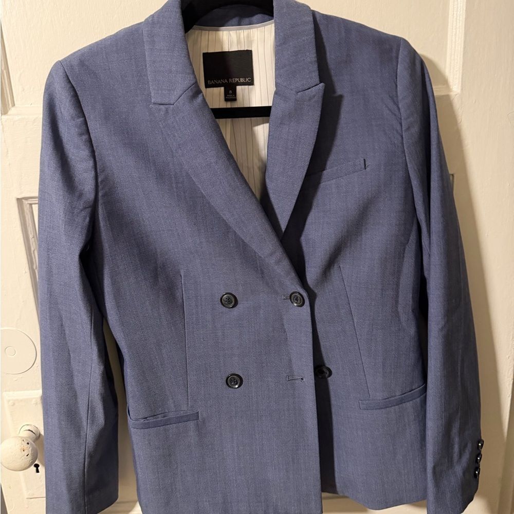 Banana Republic Lightweight Wool Blazer 8 Chambray Blue Double Breasted Jacket